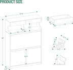 Shoe Cabinet with 2 Flip Drawers & 2 Top Drawers, Narrow Hidden Shoe Storage Cabinet for Entryway, Freestanding Shoes Organizer with Storage Space, 12-16 Pairs, for Hallway, White SR45303X