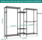 Heavy Duty Garment Rack, Portable Wardrobe Clothes Rack Freestanding Adjustable Clothing Rack with 7 Tiers Adjustable Wire Shelving and 4 Hanger Rods, Max Load 920LBS