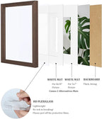 Egofine 11x14 Picture Frames Set of 4, Made of Solid Wood Covered by Plexiglass 5x7 and 8x10 with Mat or 11x14 without Mat, for Table Top Display and Wall Mounting Photo Frame Brown