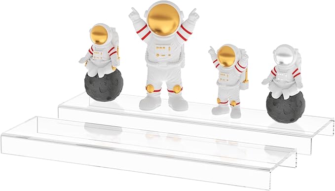 Acrylic Shelf Riser 15x3.9x1 pack of 2, Countertop Acrylic Display Storage Organizer for Shoes, Glasses, Plants, Home Decors, Perfume, Books, Dolls, 15x3.9x1 Inch