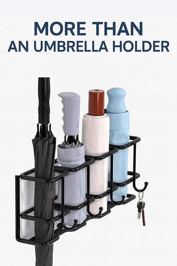 Wall Mounted Umbrella Holder for Entryway, Modern Metal Space-Saving Umbrella Stand Rack Indoor Organizer for Home Office Apartment(White,46.5CM)