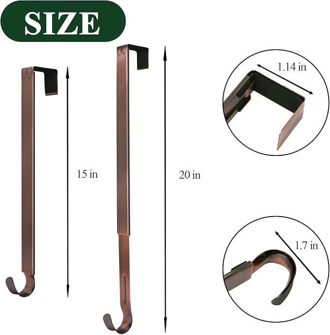 Wreath Hanger for Front Door, Adjustable Black Wreath Hanger from 15 to 25 Inches, 20 lbs Larger Door Upgrade Christmas Wreaths Decorations Hook (Bronze)