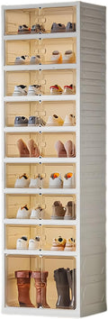 9 Tiers 18 Pairs Foldable Shoe Rack Organizer, Collapsible Shoes Storage Cabinet with Magnetic Doors, No Assembly, Stackable Tall Free Standing Shoe Rack for Closet, Entryway, Living Room