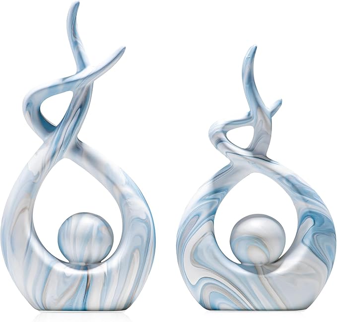Blue Home Decor Sculptures, Dining Room Table Centerpiece Shelf Decor, Ceramic Statues Coffee Table Decor, Modern Abstract Art Desktop Entrance Decorations (2pcs)
