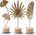 Gold Leaf Home Decor Set - Metal Leaves Statues, Modern Artistic Sculptures for Living Room, Office, Shelf & Home Decorative, Handmade 3D Botanical Accents (Sunshine, Feather, Ginkgo, 3PCS)