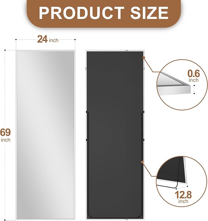 Delma Full Length Mirror,Large Floor Mirror with Aluminum Frame for Bedroom, Bathroom, Living Room,Wall Mount or Freestanding Design(with Stand,Rect 69x24-Silver)