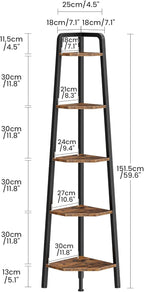 CHOEZON Corner Shelf, 5-Tier Ladder Corner Shelf, Ladder Bookshelf, 59.6" Tall Vertical Display Stand, Metal Frame Bookshelf, for Living Room, Bedroom, Kitchen, Rustic Brown and Black TCJ20BF