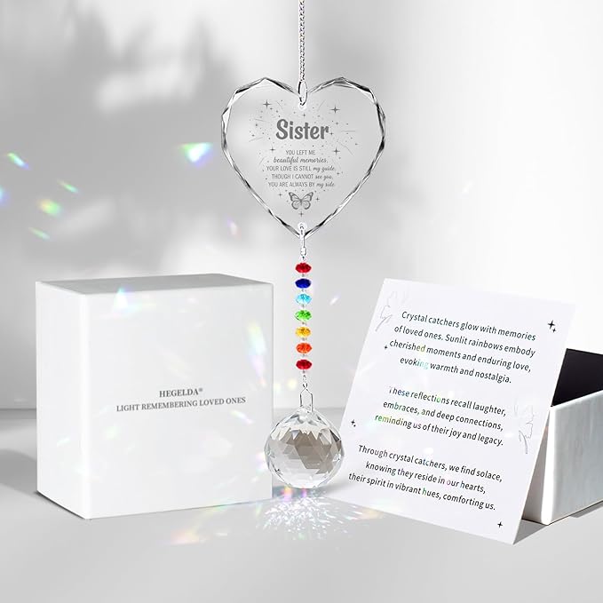 Sympathy Gifts for Loss of Loved One, Crystal Sun Catcher Rainbow Maker, Condolence Memorial for Loss of Mom Dad Dog (Sister -Type B)