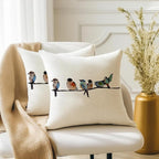 RABUSOFA Outdoor Birds Pillow Covers 20x20 Inch,Lumbar Small Throw Pillows for Couch,Spring Summer Hand-Painted Pillowcases,Teal Blue Pillows Decorative Throw Cushion Covers Cotton Linen for Sofa