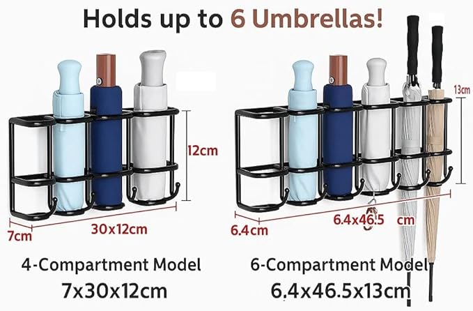 Wall Mounted Umbrella Holder for Entryway, Modern Metal Space-Saving Umbrella Stand Rack Indoor Organizer for Home Office Apartment(White,46.5CM)