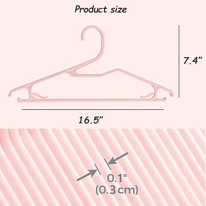 Plastic Blouse Hangers for Women, Short Neck Hangers for Closet, Z-Shape Shirt Hanger 16.5", Cute Clothes Hanger for Adults Suit, Hoody, Coat, Jacket, Dress, Percha Pink 20pcs