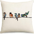 RABUSOFA 18x18 Outdoor Birds Pillow Decorative Throw Pillows,Small Throw Pillows for Couch,Hand-Painted Pillowcases Spring Summer Decorations Cushion Covers Cotton Linen for Sofa Teal Blue