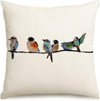 RABUSOFA 18x18 Outdoor Birds Pillow Decorative Throw Pillows,Small Throw Pillows for Couch,Hand-Painted Pillowcases Spring Summer Decorations Cushion Covers Cotton Linen for Sofa Teal Blue