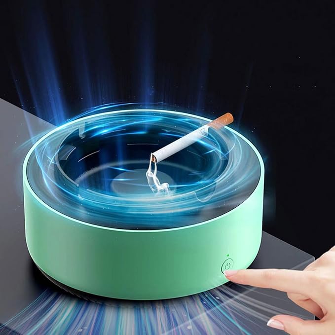 2 in 1 Multifunctional indoor smokeless ashtray, 360 °surround suction intelligent air purifier ashtray, indoor household car intelligent ashtray (Green)