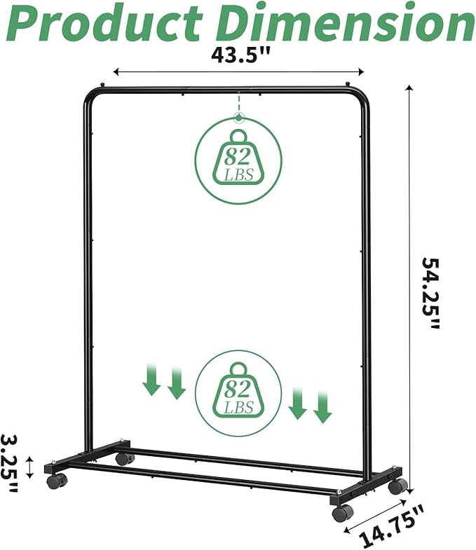 Simple Trending Standard Clothes Clothing Garment Rack with Storage Shelves, Rolling Clothes Organizer on Wheels for Hanging Clothes, Black