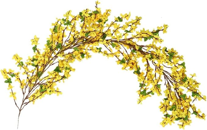 Artificial Forsythia Hanging Flowers 40 Inch Garland Decorative Natural Swag Winter Jasmine Yellow Flowers Silk Flowers Door Wall Flower Swag for Wedding Home Party