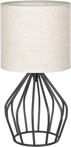HAITRAL Black Modern Table Lamp - Minimalist Small Bedside Lamp with Hollowed Out Base Linen Fabric Shade, Vintage Nightstand Lamp for Bedroom Living Room Side Table Desk Kids Room