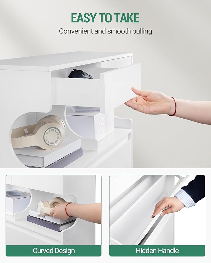 Shoe Cabinet with 2 Flip Drawers & 2 Top Drawers, Narrow Hidden Shoe Storage Cabinet for Entryway, Freestanding Shoes Organizer with Storage Space, 12-16 Pairs, for Hallway, White SR45303X