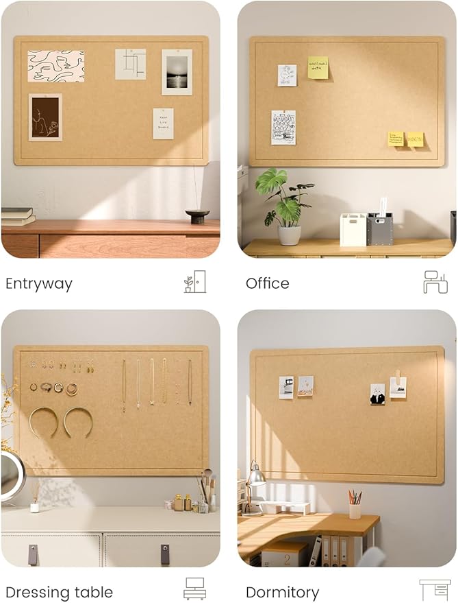 Fluxynara Bulletin Board,35.4" x 23.6" Cork Board Alternative with 12 Safe Removable Adhesive Tabs, Foldable Felt Pin Board for Home Office, Classroom, Bedroom,Entryway for Walls—Mustard Yellow