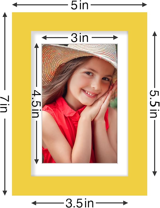 Vittanly 4x6 Picture Frames Set of 9, Shatter Resistant Plexiglass, Display 3.5x5 Pictures with Mat or 4x6 without Mat, Photo Frames for Wall or Tabletop, Engineered Wood, Yellow