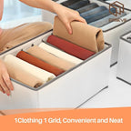 6 Pack Wardrobe Closet Organizer and Storage for Clothes - 7 Grids Foldable Drawer Dividers Organizers for Jeans | Pants | Shirts | Leggings, Stackable Clothing Bins for Closets Organization