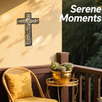 Black Metal Cross Wall Decor Iron Christian Cross for Home Church, Hollow Out Artistic Hanging Ornament, Crosses Wall Decor for Living Room, Bedroom, Decorative Thankful Religious Gift, 18.5x12.3 Inch