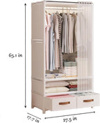 Portable Closet,Portable Closets for Hanging Clothes,Japanese Style Wardrobe Clothing Rack with 2 Drawers,1 Hanging Rods and 2 Storage Shelves,27.5" L x 17.7" W x 65.1" H,White