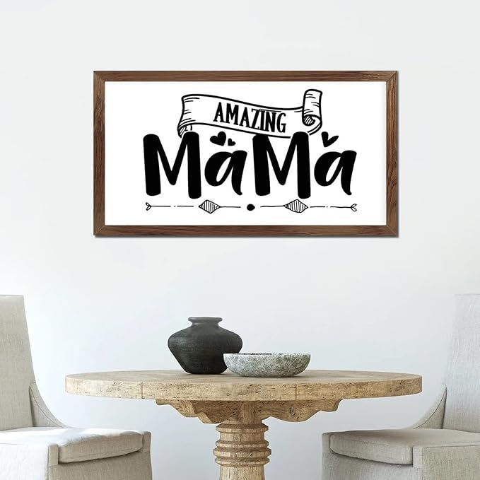 Family Lettering 12x22in Wood Sign with Positive Quotes Amazing Mama Apricot Frame Wooden Plaque Birthday Housewarming Gift for Cottage Shelf Garden Yard Farmhouse Porch Cafe Bar Wall Decor