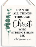 Christian Inspirational Wall Art I Can Do All Things Through Christ Who Strengthens Me Philippians 4:13 Wooden Hanging Sign Christian Bible Verse Wall Art Rustic Home Office Decoration 8 x 10 Inches