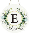 Monogram Letter E Wreaths for Front Door Wreath Wooden Welcome Sign for Front Door Decor Floral Family Last Name Initial House Warming Spring Summer Porch Rustic Wall Home Kitchen Boho Decorations