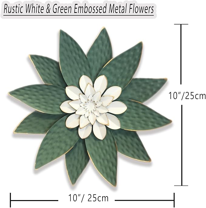 Metal Flower Wall Art Decor,10" Rustic Modern Antique Floral Sculpture, Distressed Iron Wall Hanging Home Decoration Accent Artworks for Indoor Kitchen Bedroom Living Office Outdoor Garden Patio