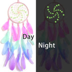 Luminous Dream Catchers for Girls, Handmade Pink Feather Native Wall Decoration