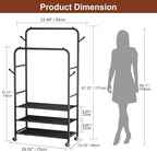 Furologee Clothes Racks for Hanging Clothes, Portable Rolling Garment Rack, Sturdy Metal Freestanding Cloths Racks with Wheels, Double Rods Wardrobe Rack for Bedroom Laundry Living Room