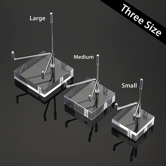 Hipiwe Clear Acrylic Display Stand Holder with Adjustable Metal Arms Display Easel Stands for Gemstones Fossils Minerals Agate Slabs Plates Crystals Saucers Collectibles, 2.4x2.4x4.1 inch