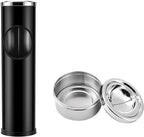 Anfrere Standing Ashtray Outdoor for Patio, Large & Tall Outside Ash Tray for Cigarette Butt Receptacle Disposal, Commercial Metal Smokers Cigar Ash Tray Container with Lid and Trash Can, D01BK