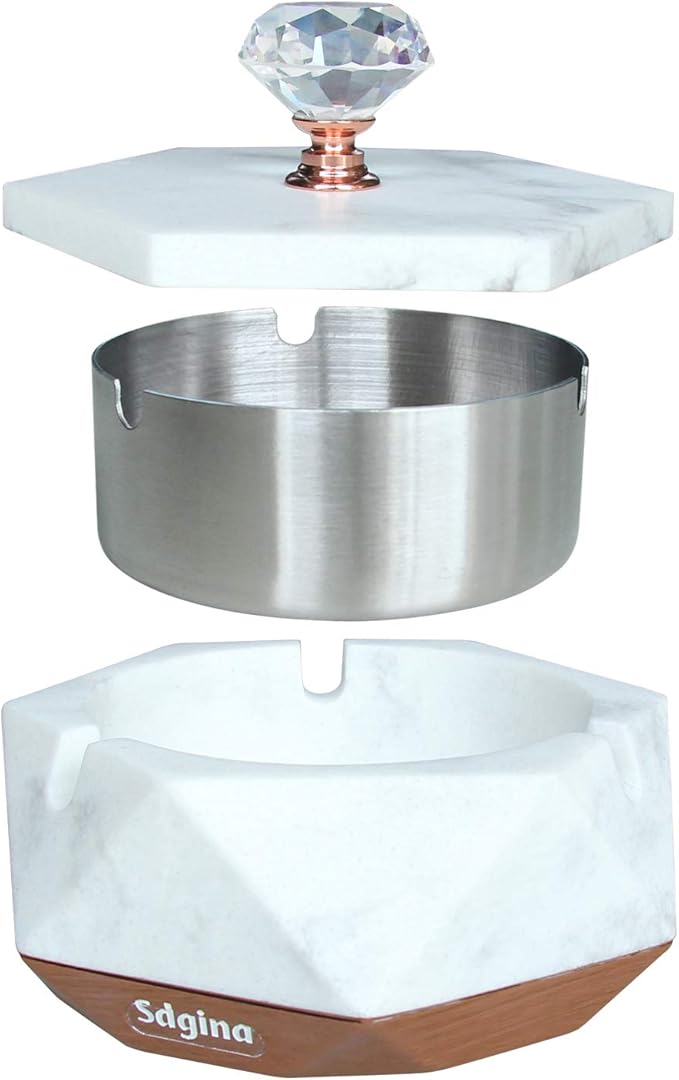 Ashtray with Lid, Decorative Ashtray for Cigarette Smokers with Removable Liner, Easy to Clean, Covered Ash Trays, Home Ashtrays for Smokers Indoor/Outdoor Use