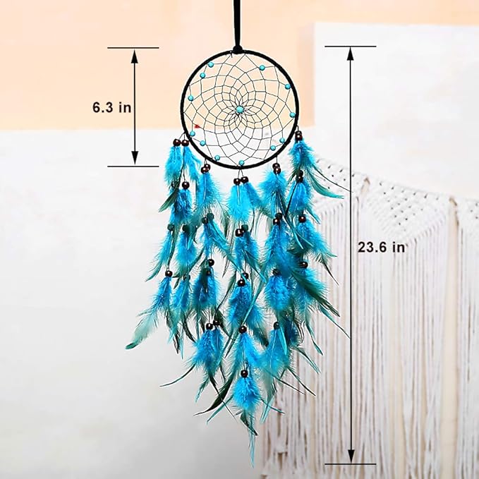 MOONFLY Dream Catchers Handmade Traditional Feather Hanging Home Wall Decoration Décor Ornament Craft Native American Style (Blue Feather)
