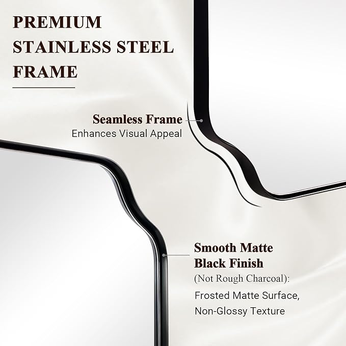 ANDY STAR Black Bathroom Mirror, 22x30 Inch Asymmetrical Mirror, Irregular Wall Mirror in Stainless Steel Metal Frame, Modern Scalloped Mirrors Ideal for Bathroom, Bedroom (Horizontal/Vertical)