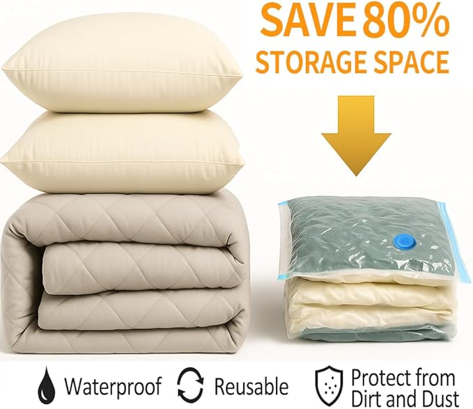 Vacuum Bags for Travel with Pump,8 Pack Vacuum Storage Bags for Bedding and Clothing,Space Saver Bags for Travel and Home(with Hand Pump, Small 40 * 60)
