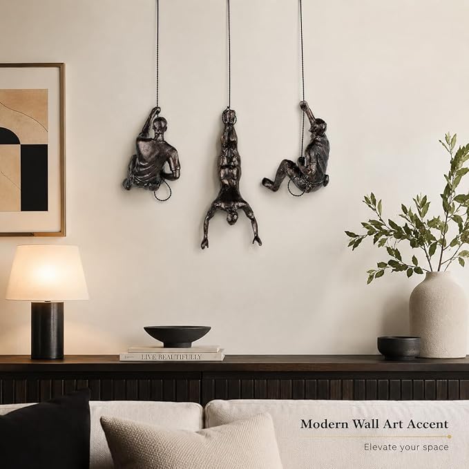 Large Set of 3 Climbing Men Wall Art Decor Sculpture,Nordic Modern Simplicity Decorative Wall Art, Climbing Man Sculptures,Home & Office Climber Gifts