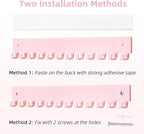 Acrylic Necklace Holder 2 Pack Wall Mounted Necklace Organizer Hanging Jewelry Organizer with 12 Hooks for Necklaces, Bracelets, Rings and Bangles Display Pink