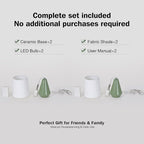 Small Bedside Table Lamp for Bedroom-Reading Desk Lamp Set of 2,with 3 Color Temperatures,15.5" Nightstand Ceramic Lamp with Fabric Shade for Kids Room,Living Room,Dorm,Home Office (Green+White )