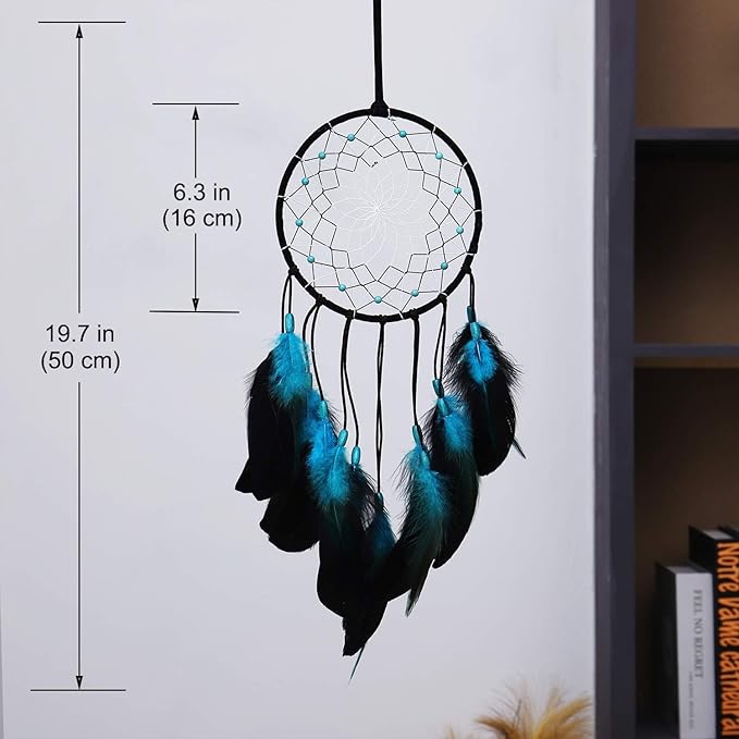 MOONFLY Dream Catcher Handmade Traditional Feather Dreamcatcher Hanging Home Wall Decoration Craft Ornament for Home, Bedroom, Kids, Boys Native American Style Décor (Blues)