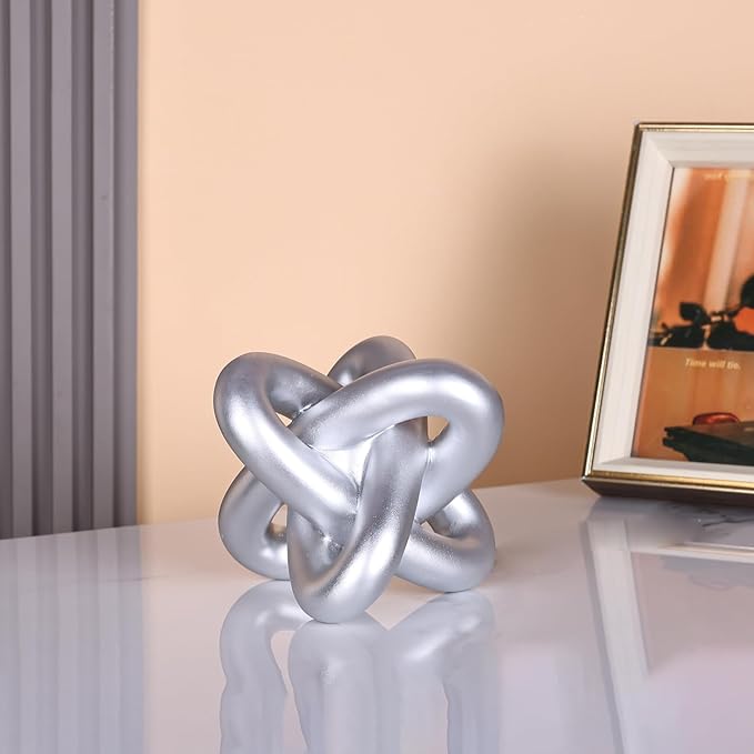 DOVDOV Silver Knot Sculpture, Three Knot Sculpture Silver Home Decor Accent, Suitable for Rustic Style Coffee Tables, Living Room Dining Tables, entryway Shelves, and Small Decorations.