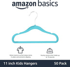 Amazon Basics Kids Velvet, Non-Slip Clothes Hangers for Infant and Toddler, 11.6 inches (for Baby Clothes), Pack of 50, Blue