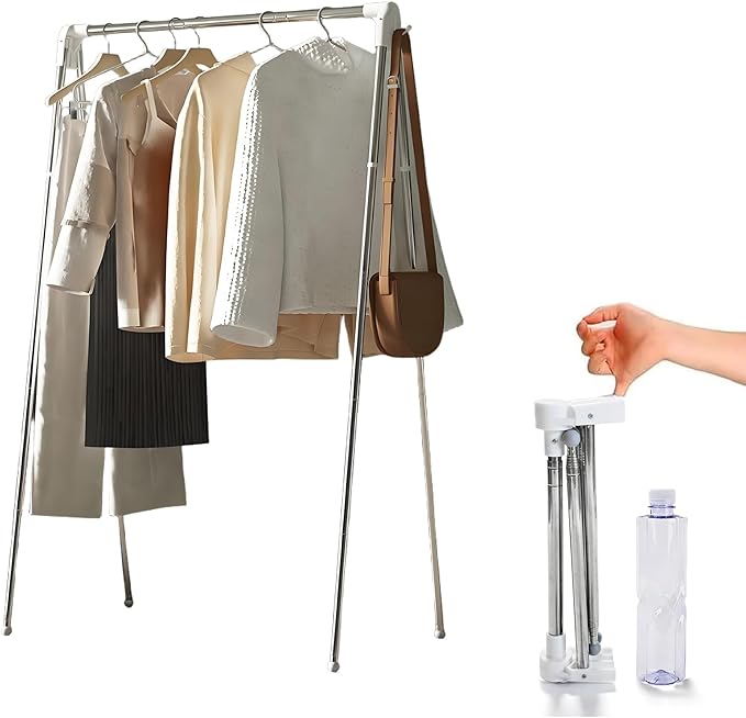 Travel Garment Rack, Stainless Steel Portable Clothes Rack Collapsible, Folding Clothes Rack for Indoor & Outdoor, Portable Clothes Airer for Travel