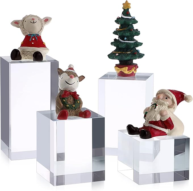 Hipiwe 4PCS Acrylic Display Risers Stand Clear Square Action Figures Collection Organizer Holder Collectibles Display Blocks Tabletop Jewelry Perfume Display Stand Photography Props