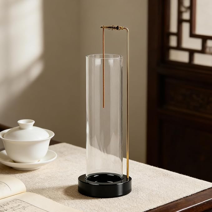 Incense Holder for Sticks, Anti-Ash Flying Incense Burner with 30 Incense Sticks, Detachable Glass Ash Catcher (Stainless Steel, Black)