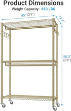 VIPEK R2 Plus Rolling Clothes Rack for Hanging Clothes Heavy Duty Garment Rack 3 Tiers Adjustable Wire Shelving Clothing Racks with Double Hanging Rods, Closet Organizers and Storage, Gold