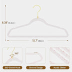 50 Pack Clear Plastic Hangers with Pink Glitter, Acrylic, Ultra Slim, Space Saving, for Coats, Pants, Suits, Shirts, Skirts, Dress Clothes